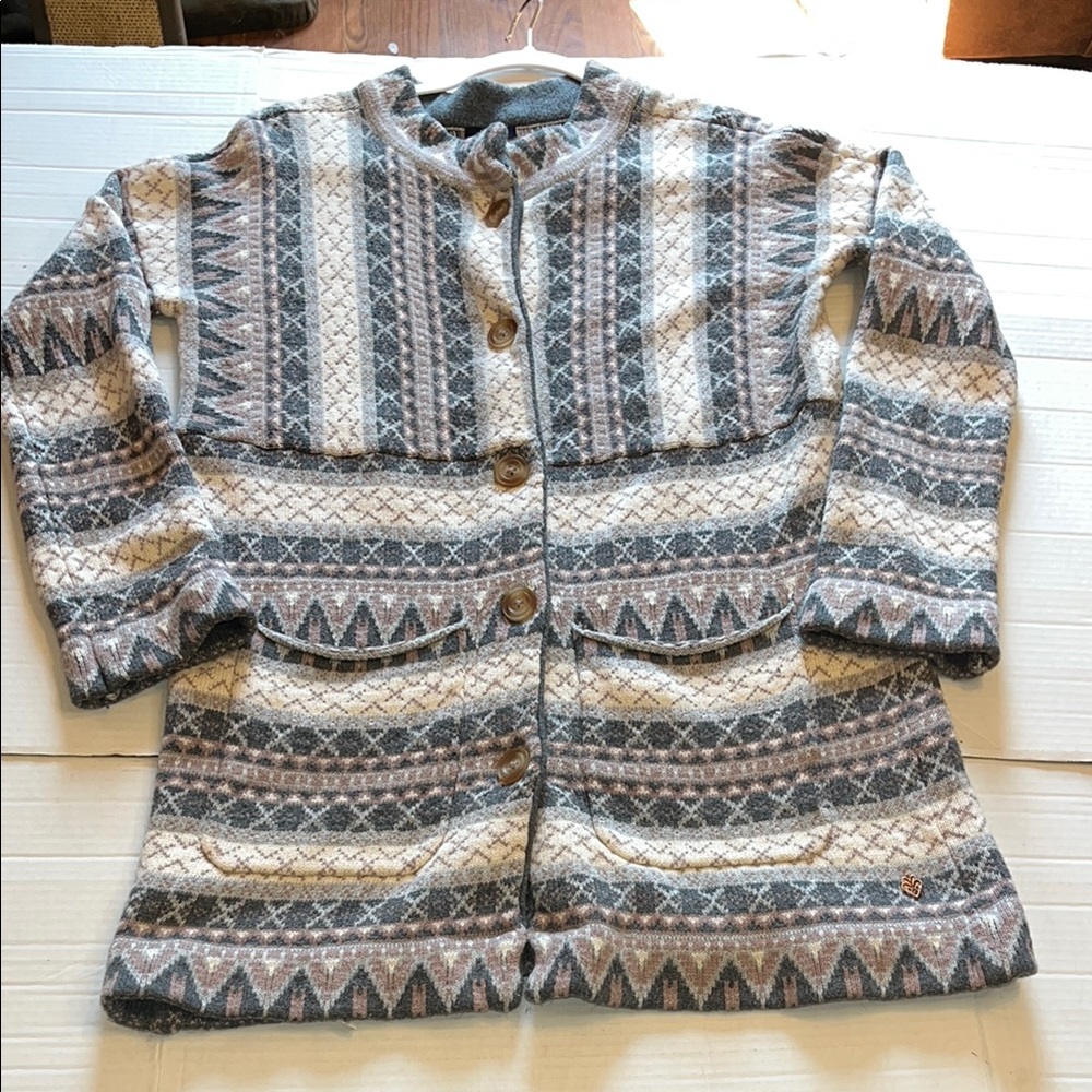 Hatley-S-fair isle-thick, chunky, button down, long, cardigan sweater jacket.